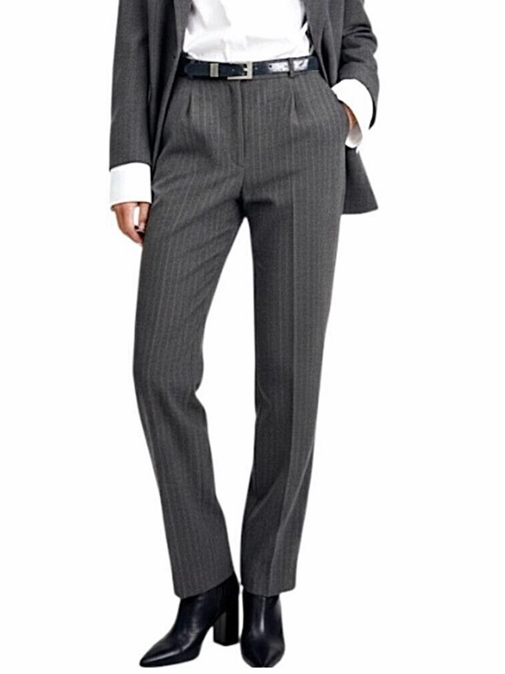 NWT vintage grey pin stripe pleated high rise straight leg old money trousers 12